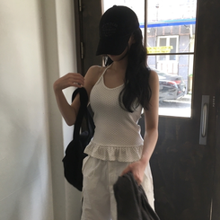 ノースリーブ ドットホルターフリルキャミソール DOT IVORY