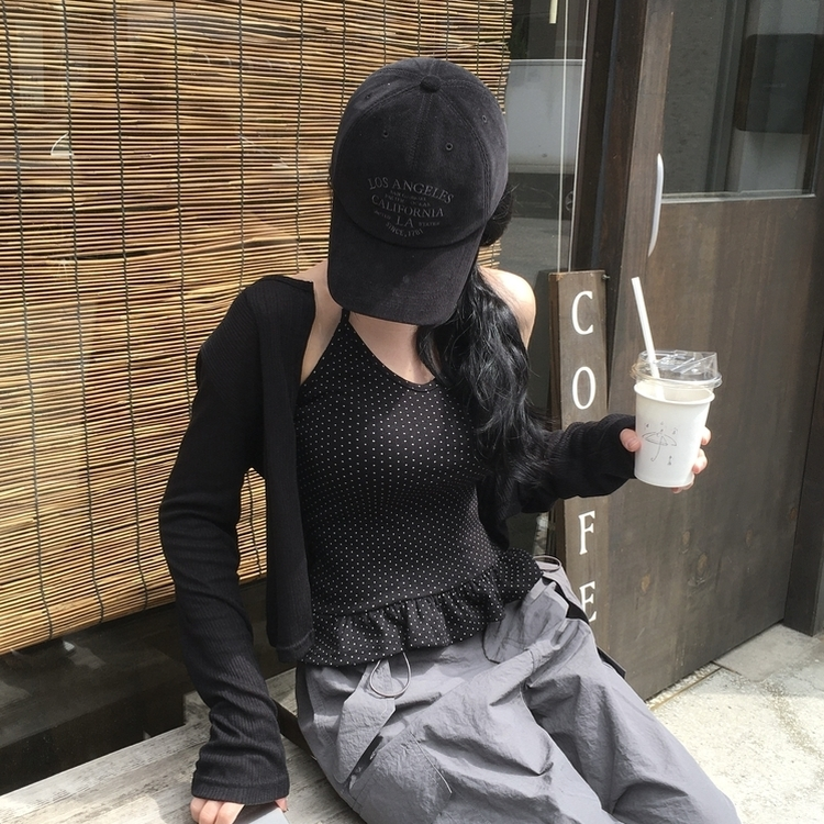 ドットホルターフリルキャミソール DOT BLACK