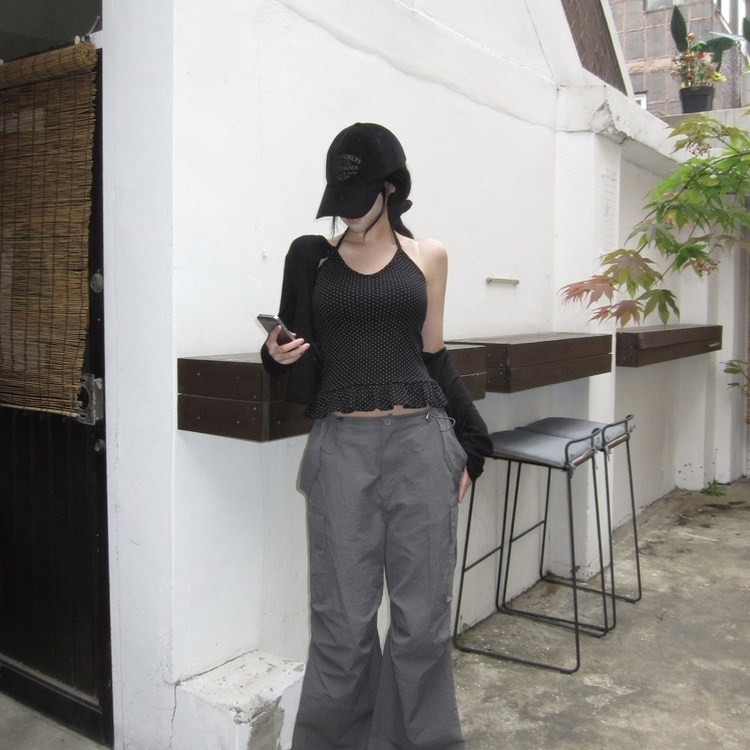 ドットホルターフリルキャミソール DOT BLACK