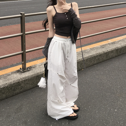 ノースリーブ 【カップ付き】ボタンスクエアスリムキャミソール GREY
