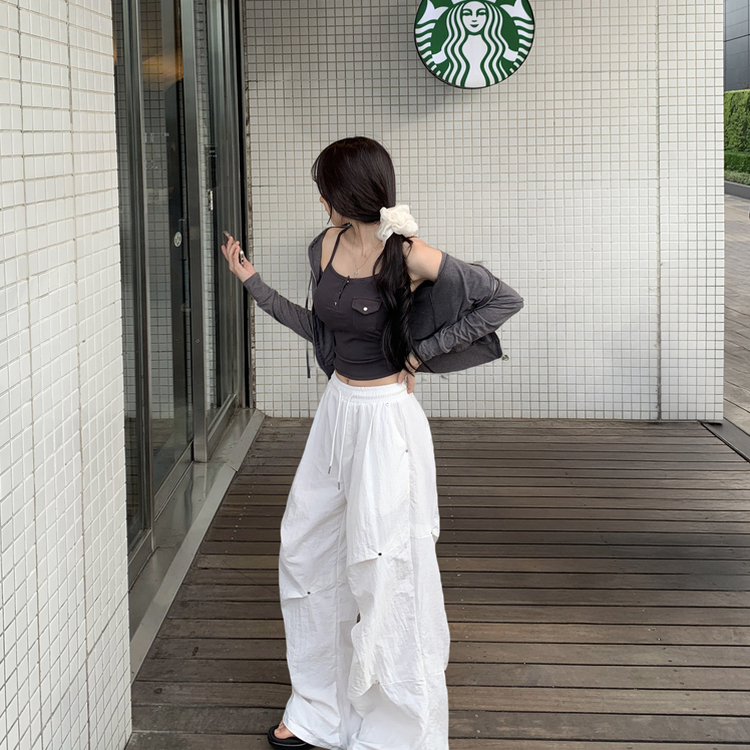 【カップ付き】ボタンスクエアスリムキャミソール GREY