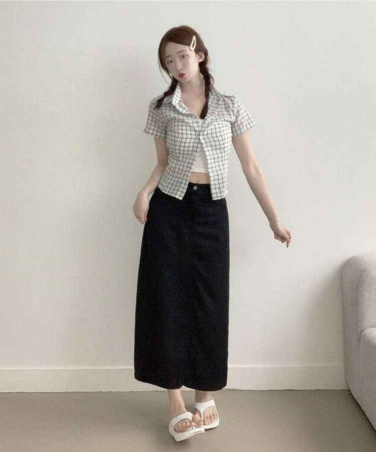 [뒷트임/롱다리핏] 디쥬 허리밴딩 뒷트임 쿨링 리오셀 원단 여름 숏&롱스커트 블랙