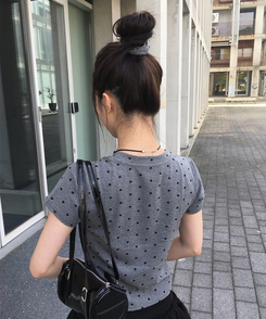 【シュシュ付き】ドットスリム半袖Tシャツ GREY