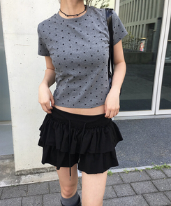 【シュシュ付き】ドットスリム半袖Tシャツ GREY
