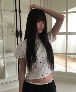 【シュシュ付き】ドットスリム半袖Tシャツ IVORY