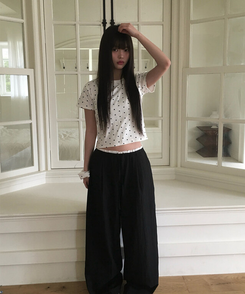 【シュシュ付き】ドットスリム半袖Tシャツ IVORY