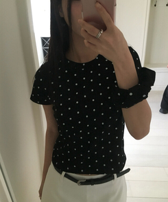 【シュシュ付き】ドットスリム半袖Tシャツ BLACK