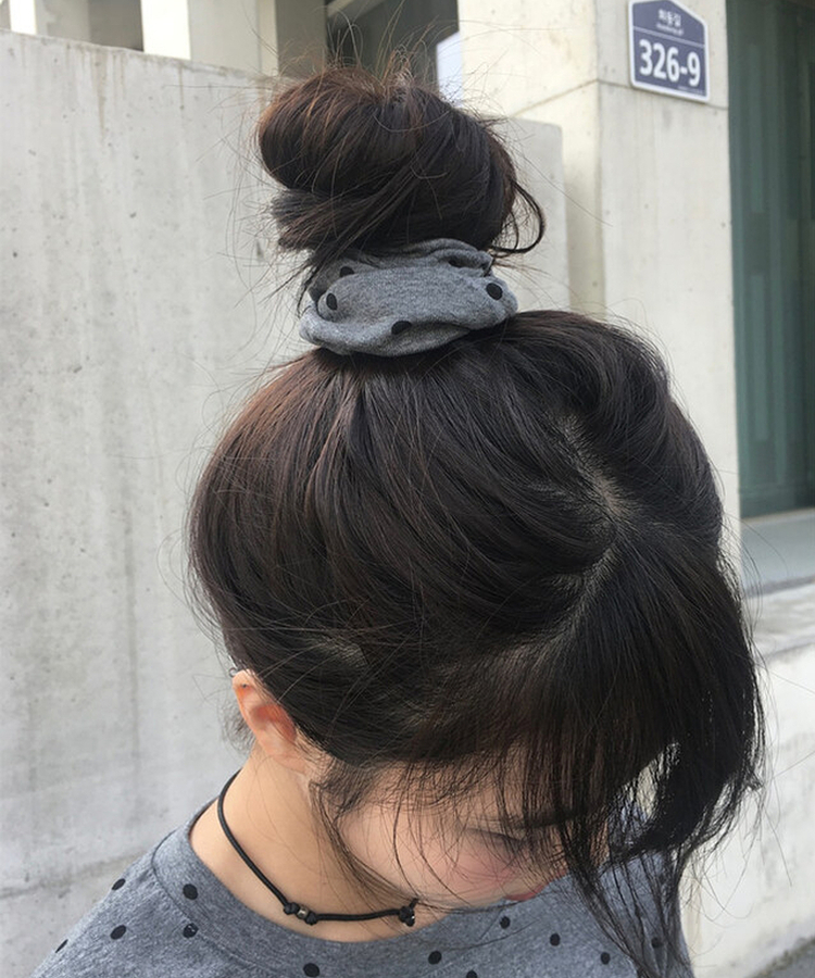 【シュシュ付き】ドットスリム半袖Tシャツ GREY