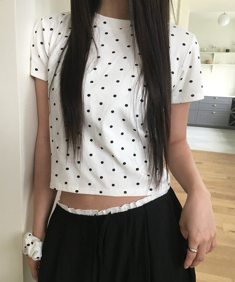 【シュシュ付き】ドットスリム半袖Tシャツ IVORY