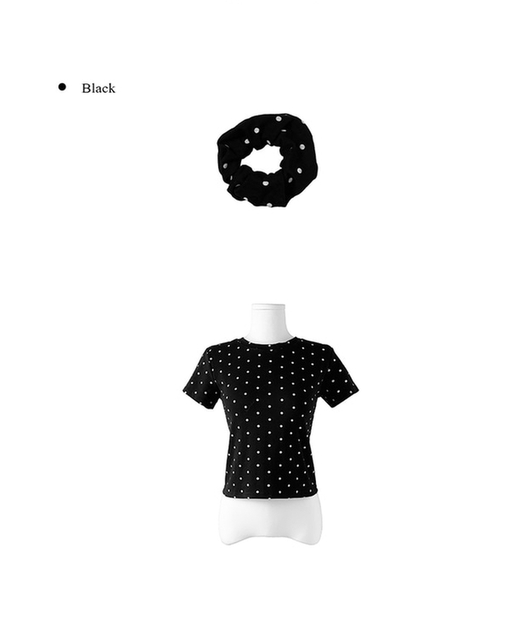 【シュシュ付き】ドットスリム半袖Tシャツ