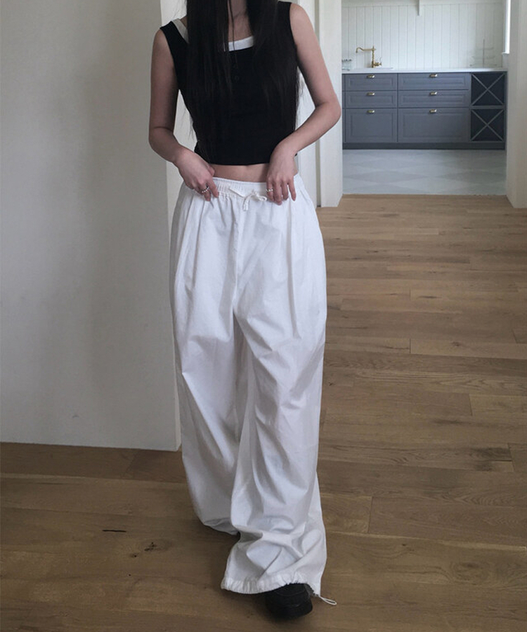 サマーコットンストリングワイドピンタックパンツ IVORY