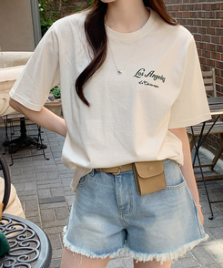 ウォッシングレタリング半袖Tシャツ CREAM