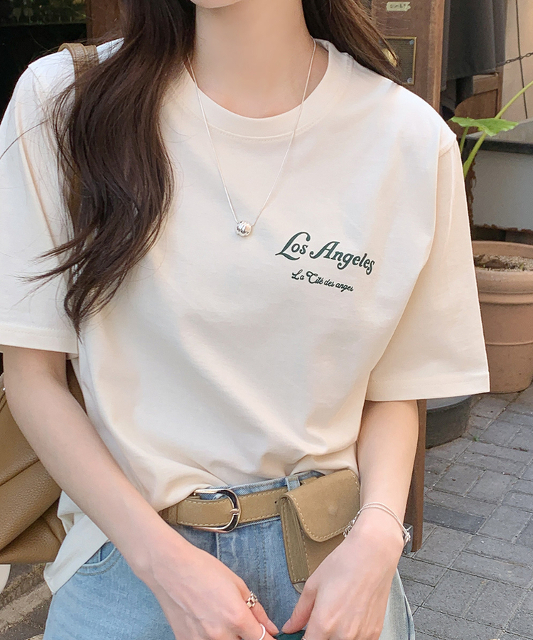 ウォッシングレタリング半袖Tシャツ CREAM