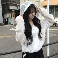 シースルードットフリルフードウィンドブレーカー｜ジャンパー｜韓国
