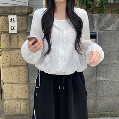 シースルードットフリルフードウィンドブレーカー｜ジャンパー｜韓国