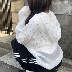 シースルードットフリルフードウィンドブレーカー｜ジャンパー｜韓国