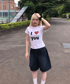 デニム バミューダワイドデニムパンツ DARK BLUE