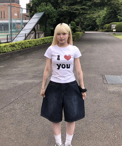 デニム バミューダワイドデニムパンツ DARK BLUE