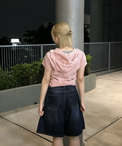 デニム バミューダワイドデニムパンツ DARK BLUE