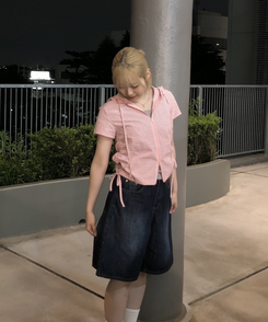 デニム バミューダワイドデニムパンツ DARK BLUE