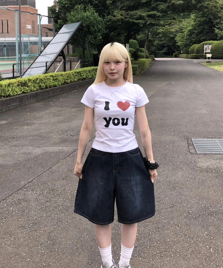 バミューダワイドデニムパンツ DARK BLUE