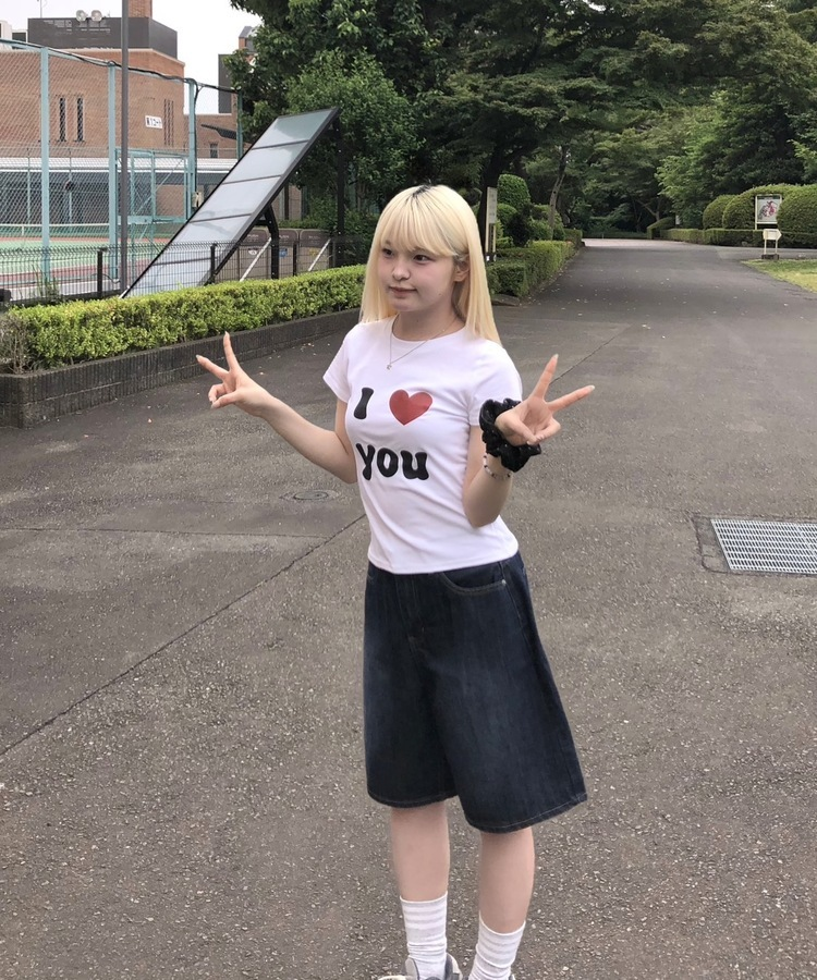 デニム バミューダワイドデニムパンツ DARK BLUE