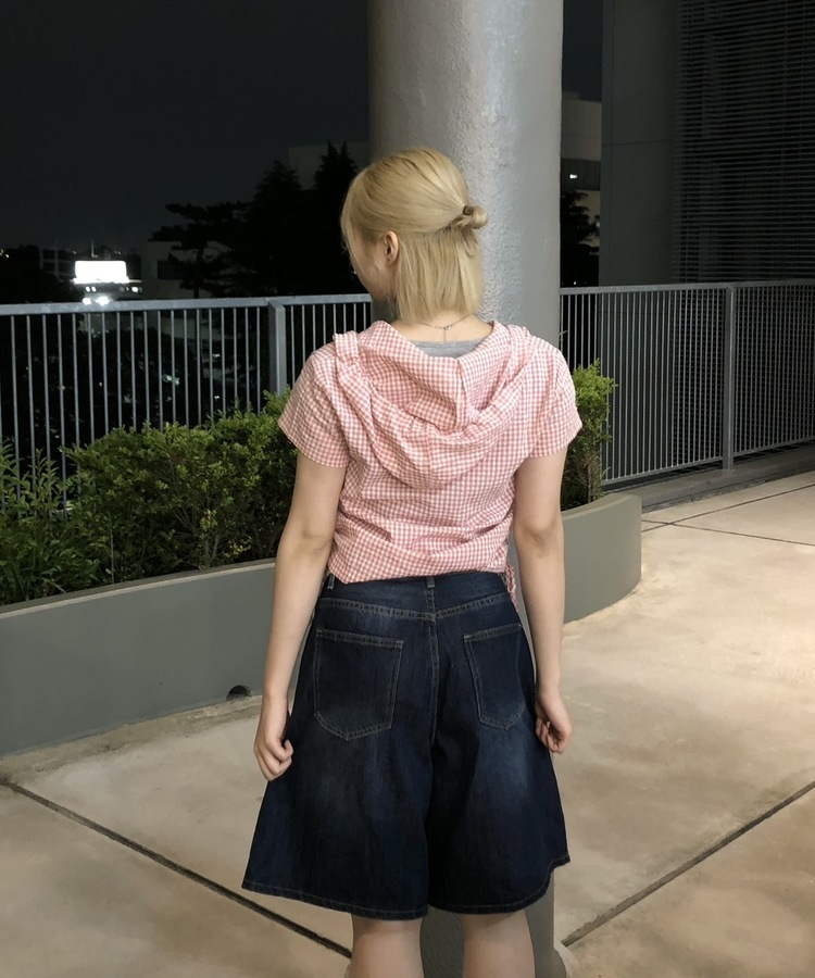 バミューダワイドデニムパンツ DARK BLUE