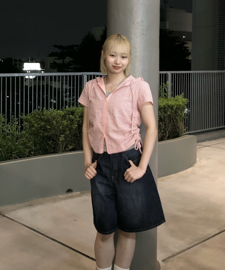 バミューダワイドデニムパンツ DARK BLUE