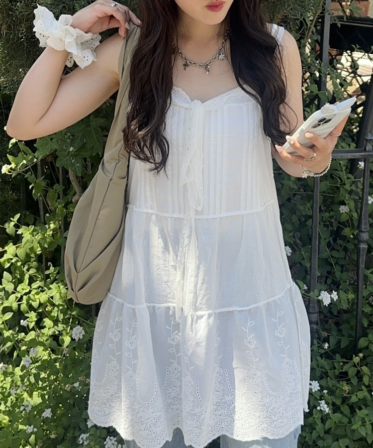 ミニワンピース シャインレースキャミワンピース WHITE