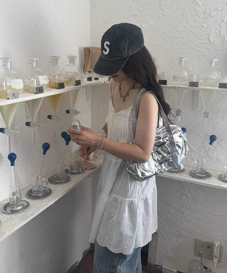 ミニワンピース シャインレースキャミワンピース WHITE