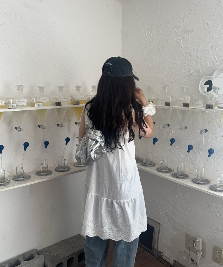 ミニワンピース シャインレースキャミワンピース WHITE