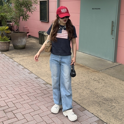 半袖Tシャツ 星条旗レースTシャツ NAVY