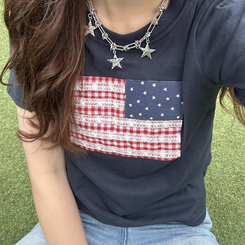 半袖Tシャツ 星条旗レースTシャツ NAVY