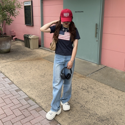 半袖Tシャツ 星条旗レースTシャツ NAVY
