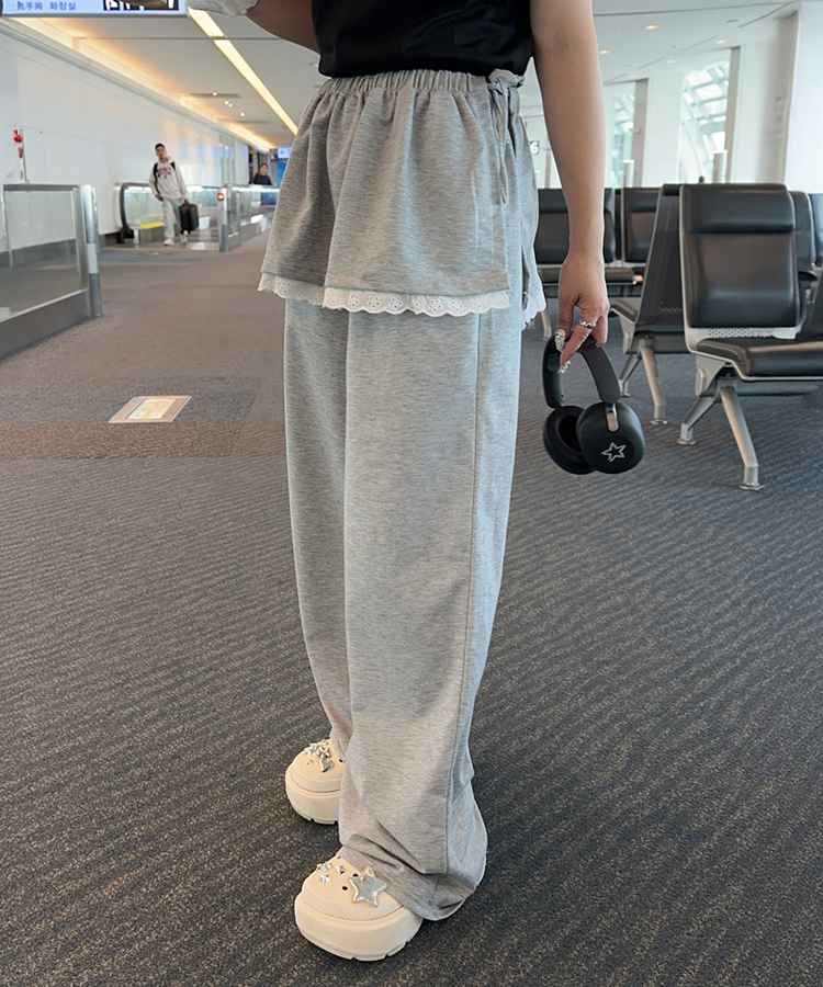 スカパン 【スカートSET】ウエストゴムレーススウェットパンツ GRAY