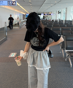 スカパン 【スカートSET】ウエストゴムレーススウェットパンツ GRAY