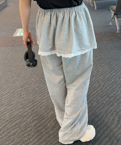 スカパン 【スカートSET】ウエストゴムレーススウェットパンツ GRAY