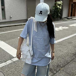 半袖Tシャツ オーバーフィットプリントTシャツ SKY BLUE
