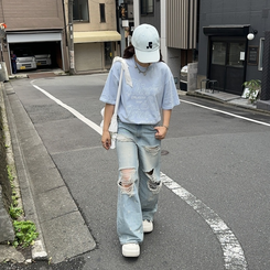 半袖Tシャツ オーバーフィットプリントTシャツ SKY BLUE