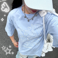 半袖Tシャツ オーバーフィットプリントTシャツ SKY BLUE