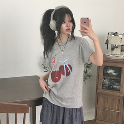 半袖Tシャツ リボンチェリー半袖Tシャツ GREY