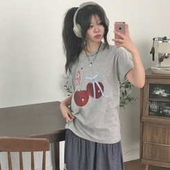 半袖Tシャツ リボンチェリー半袖Tシャツ GREY
