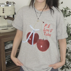 半袖Tシャツ リボンチェリー半袖Tシャツ GREY