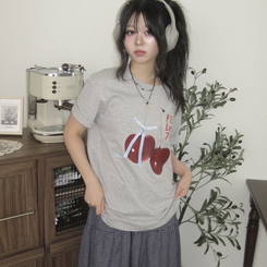 半袖Tシャツ リボンチェリー半袖Tシャツ GREY