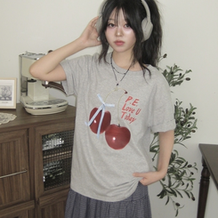 半袖Tシャツ リボンチェリー半袖Tシャツ GREY