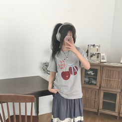 半袖Tシャツ リボンチェリー半袖Tシャツ GREY