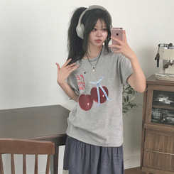 半袖Tシャツ リボンチェリー半袖Tシャツ GREY