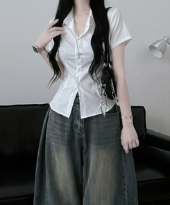 シャツ スリムフィットカラー半袖シャツ WHITE
