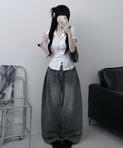 シャツ スリムフィットカラー半袖シャツ WHITE
