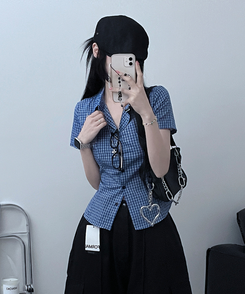 シャツ スリムフィットカラー半袖シャツ NAVY